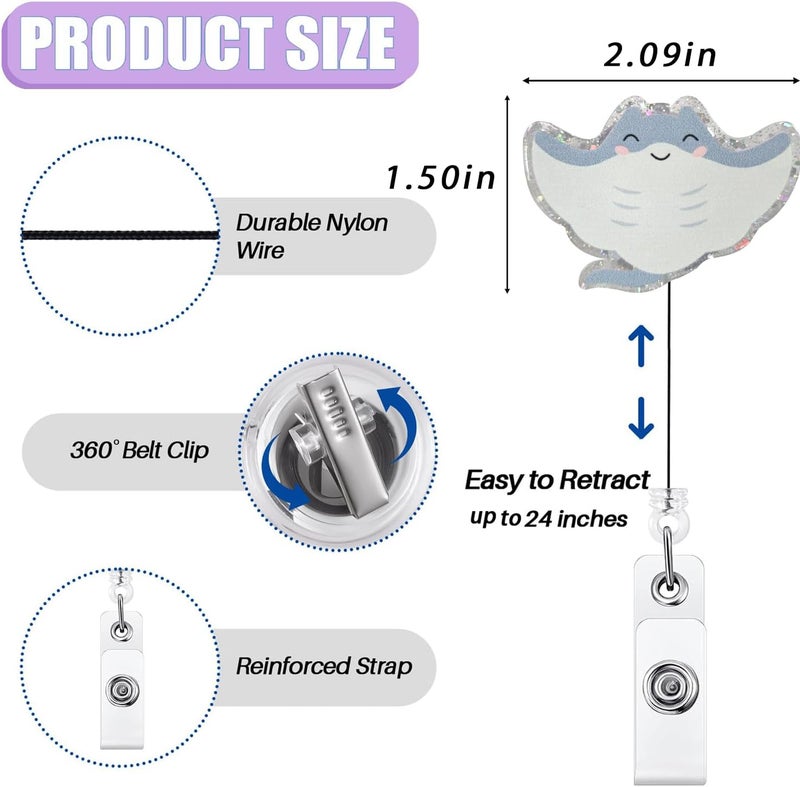 Bydevia Cute Stingray Badge Reel Retractable for Nurse Nursing RN CNA Doctor Medical Worker & Teacher | Funny Ocean Animal Pediatric Nurse Badge Holder with Alligator Clip & 24” Durable Nylon Cord | Acrylic - Image 2